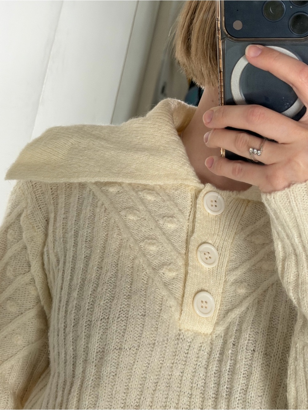 ASTR Cream Ribbed Button-Neck Sweater - Picture 3 of 5
